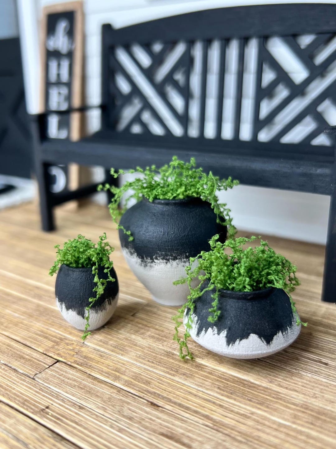 Picture of 1:12 Scale Miniature Planters – Black & Faux Stone Modern Farmhouse ...