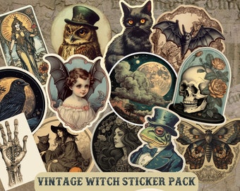 Vintage Witch Dark Academia Stickers, Victorian Witch Sticker Pack, Witch Aesthetic, Junk Journal Stickers, Halloween Stickers, Witchy, Goth