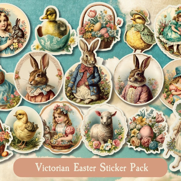 Victorian Easter Sticker Pack, Vintage Easter stickers, Bunny Rabbit Stickers, Junk Journal Stickers, Easter Stickers, Egg Stickers, Chicks