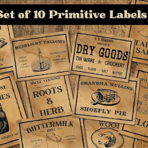 Primitive Country Store Labels, Primitive Pantry Labels, Vintage Pantry labels, Prim, Primitive labels, Farmhouse stickers, Primitive Tags