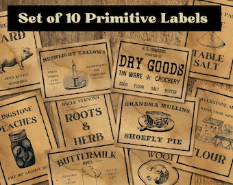 Primitive Country Store Labels, Primitive Pantry Labels, Vintage Pantry labels, Prim, Primitive labels, Farmhouse stickers, Primitive Tags