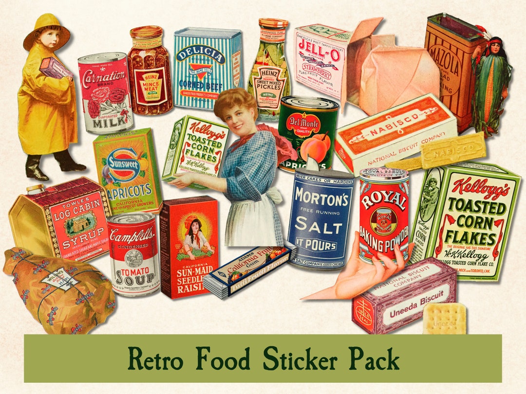 Retro Food Sticker Pack, Vintage Food Ads, Food Ephemera, Retro Food ...