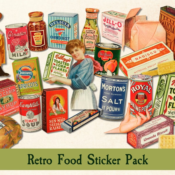 Retro Food Sticker Pack, Vintage Food Ads, Food Ephemera, Retro Food Labels, Vintage Stickers, Junk Journal Stickers, Vintage Magazine Ads