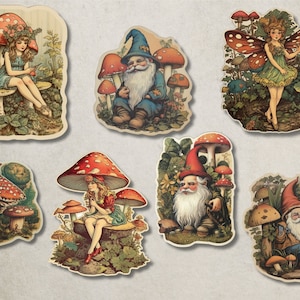 Vintage Enchanted Forest Stickers, Vintage Forest Fairy Stickers, Gnome, Mushroom Stickers, Cottagecore, Junk Journal Ephemera, Fantasy. image 3