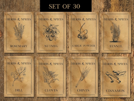 Set of 30 Primitive Spice Jar labels, Primitive Pantry Labels, Country Jar labels, Spice Labels, Herb Labels, Herbal Apothecary Labels, Prim
