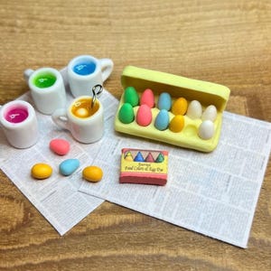 Miniature Dollhouse Easter Egg Coloring Kit – 1:12 Scale Easter Decor, Dollhouse Food Set with Egg Carton