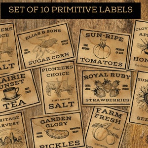 Summer Primitive Country Store Labels, Primitive Pantry Labels, Vintage Pantry labels, Primitive labels, Farmhouse stickers, Primitive Tags