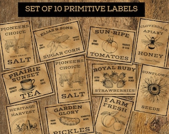 Summer Primitive Country Store Labels, Primitive Pantry Labels, Vintage Pantry labels, Primitive labels, Farmhouse stickers, Primitive Tags