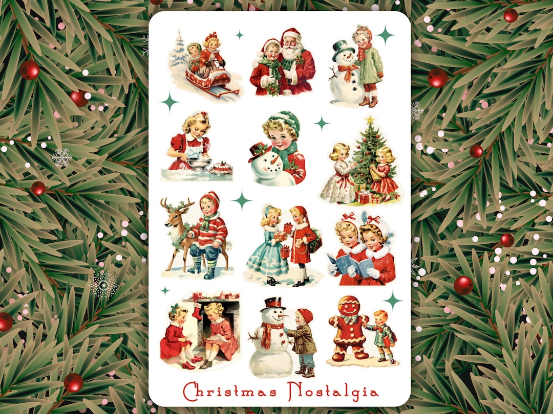 Vintage Christmas Sticker Sheet Retro Christmas Stickers, Vintage