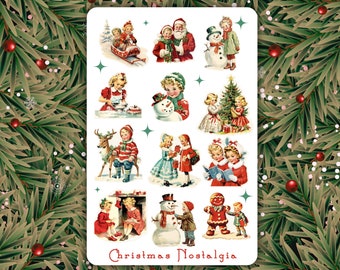 Vintage Christmas Sticker Sheet- Retro Christmas Stickers, Vintage Planner Stickers, Bullet Journal Stickers, Christmas Gift Tags, Scrapbook