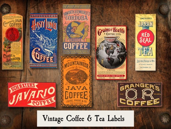 アンティーク　ポスター　Tea Coffee Vintage Coffee Labels, Vintage Tea Labels, Vintage Food