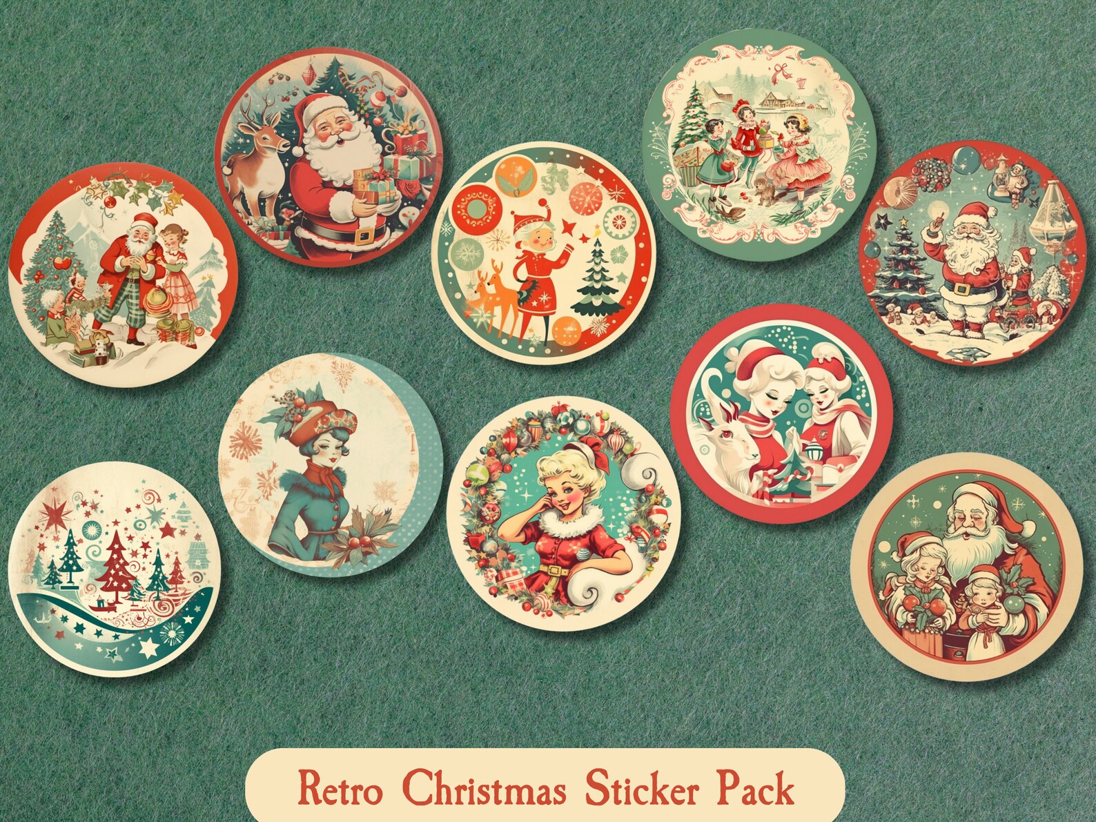 Vintage Christmas Sticker Pack, Retro Christmas Stickers, Kitsch ...