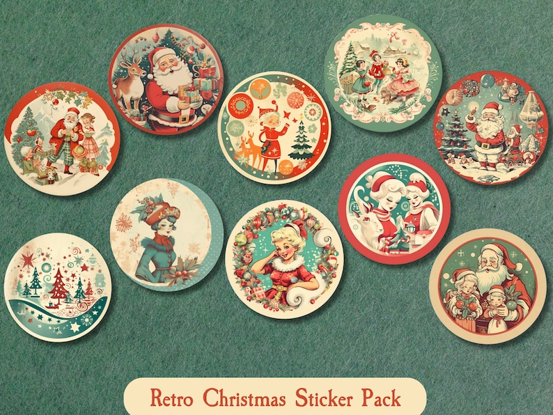 Vintage Christmas Sticker Pack, Retro Christmas Stickers, Kitsch ...