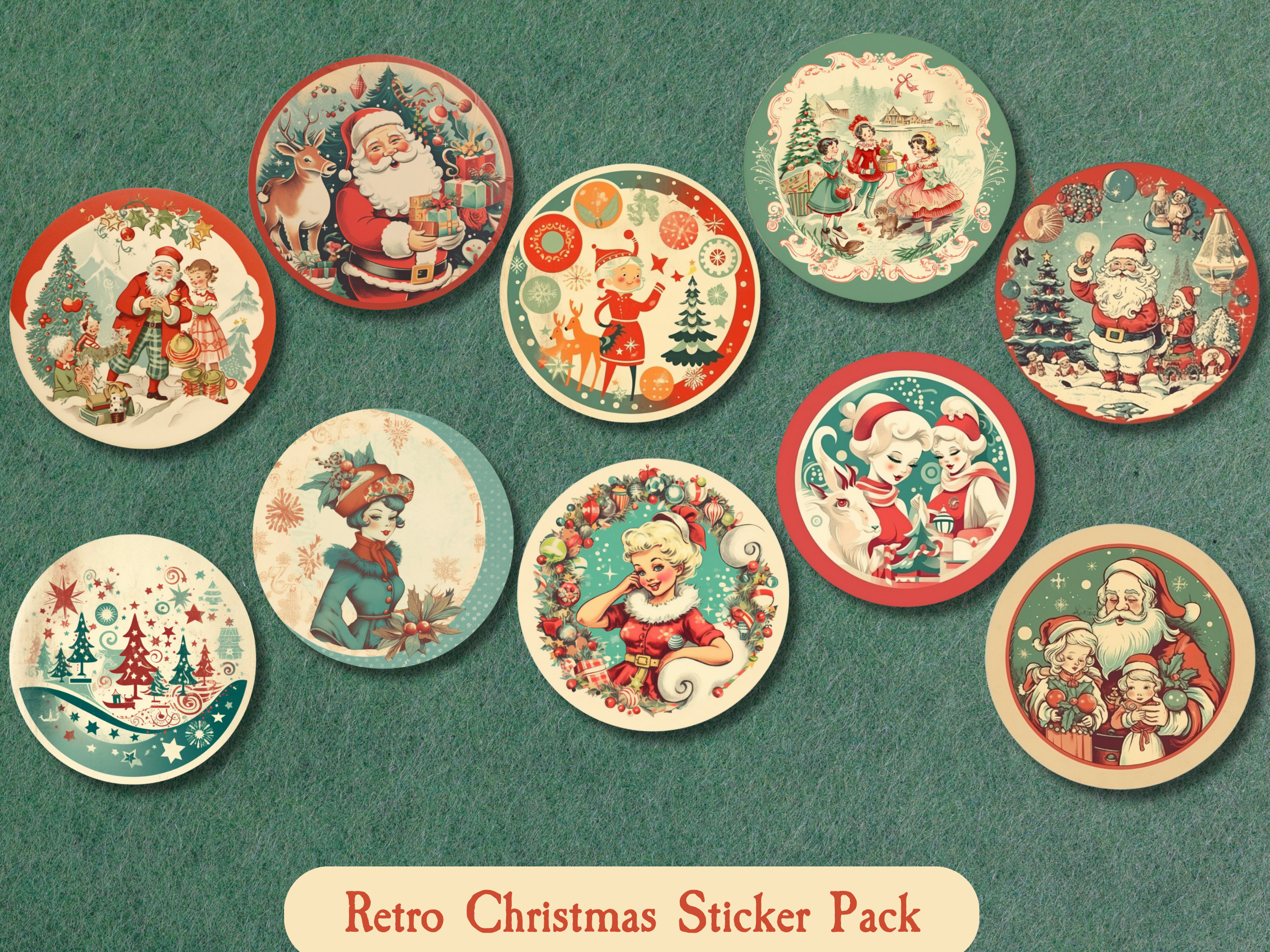 Vintage Christmas Sticker Pack, Retro Christmas Stickers, Kitsch ...