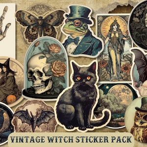 Vintage Witch Dark Academia Stickers, Victorian Witch Sticker Pack, Witch Aesthetic, Junk Journal Stickers, Halloween Stickers, Witchy, Goth