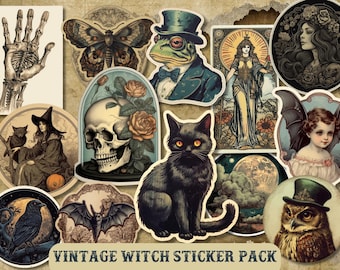 Vintage Witch Dark Academia Stickers, Victorian Witch Sticker Pack, Witch Aesthetic, Junk Journal Stickers, Halloween Stickers, Witchy, Goth