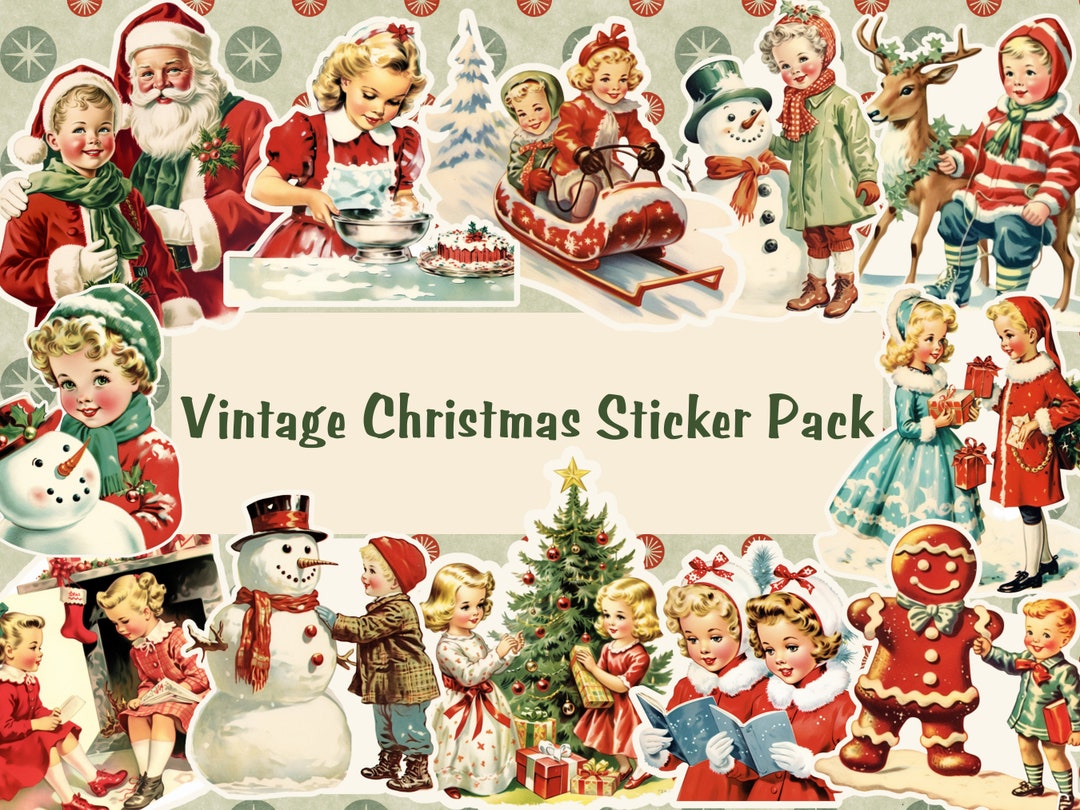 Vintage Christmas Sticker Pack, Retro Christmas Stickers, Mid Century