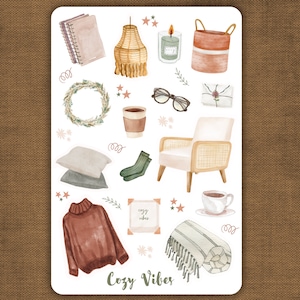 Sticker Sheet Cozy Vibes - Grannycore Stickers,  Planner Stickers, Bullet Journal Stickers, Scrapbook Stickers
