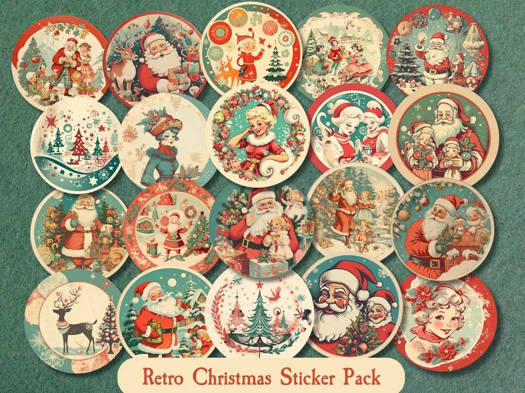 Vintage Christmas Sticker Pack, Retro Christmas Stickers, Kitsch