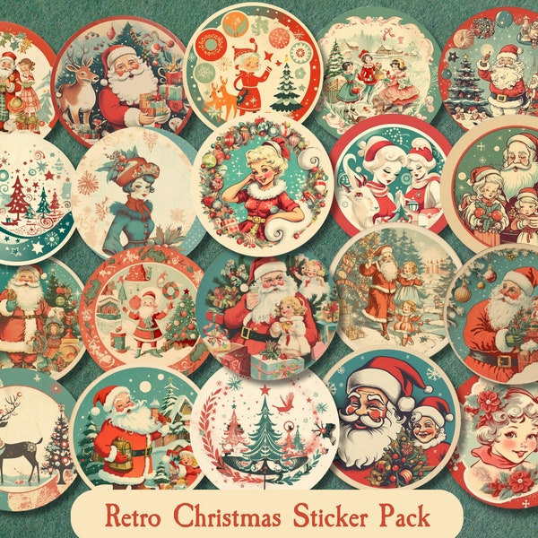 Vintage Christmas Sticker Pack, Retro Christmas Stickers, Kitsch Christmas, Christmas Decor, Journal Supplies, Christmas Gift Tags Seals