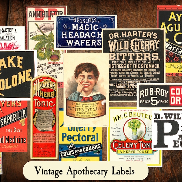 Vintage Apothecary Labels, Vintage Medicine Bottle Labels, Antique Medicine Bottle Stickers, Vintage Medical Decor, Vintage Pharmacy Labels