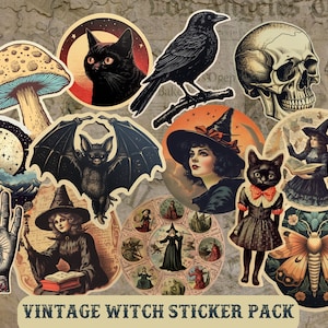 Vintage Witch Dark Academia Stickers, Victorian Witch Sticker Pack, Witch Aesthetic, Junk Journal Stickers, Halloween Stickers, Witchy, Goth
