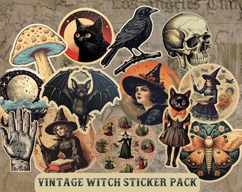 Vintage Witch Dark Academia Stickers, Victorian Witch Sticker Pack, Witch Aesthetic, Junk Journal Stickers, Halloween Stickers, Witchy, Goth