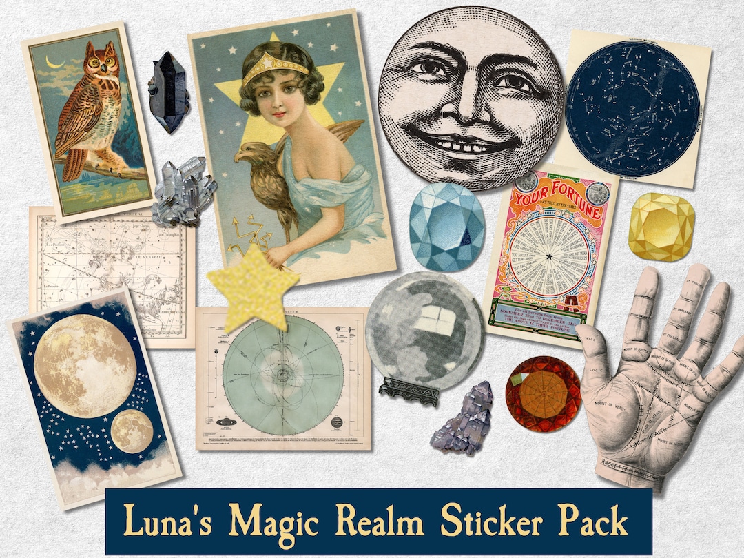 Vintage Celestial Sticker Pack, Moon Stickers, Celestial Witch Stickers