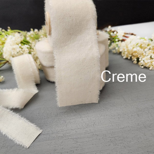 Creme [5 Yards] Muslin Ribbon! Frayed edges. Hand Dyed Ribbon. 100% Cotton. Holidays gift wrapping are perfect idea and very stylish!
