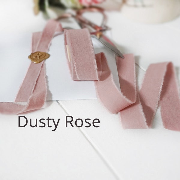 DUSTY ROSE [5 Yards] Muslin Ribbon!  Frayed edges Hand Dyed Ribbon. 100% Cotton