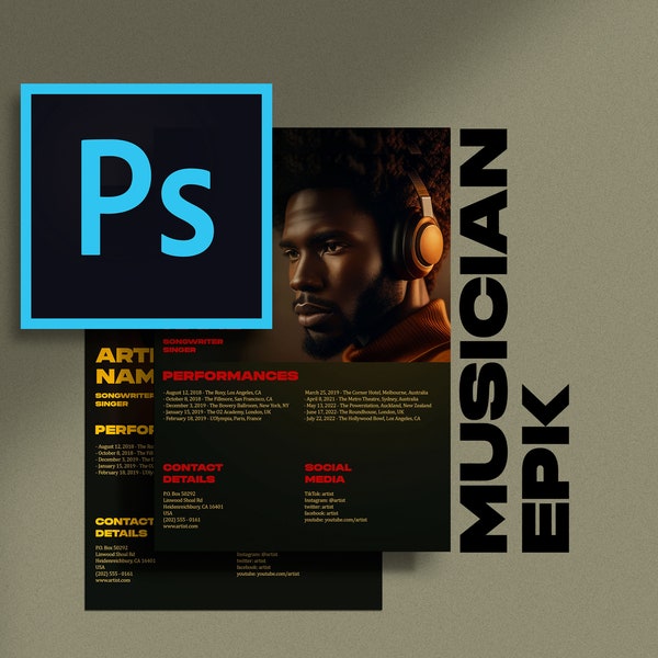 2-Page Electronic Press Kit | Music EPK | Photoshop Template