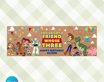 Banner di compleanno a tema "Amico di Toy Story: tre anni" / Design per feste modificabile (Download digitale)