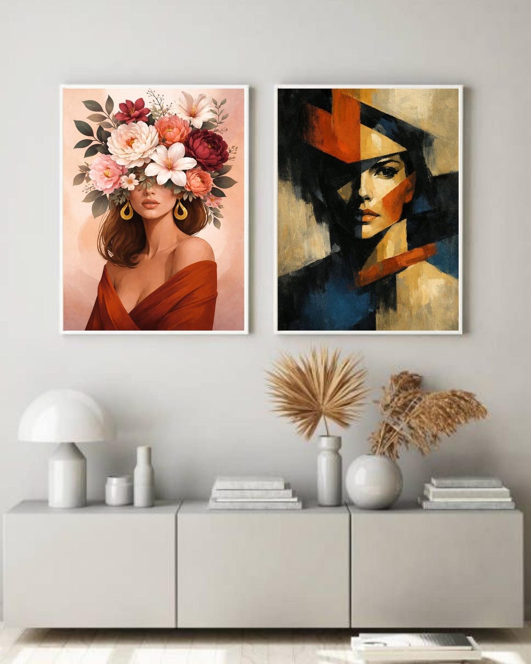 Floral Woman Portrait Print – Modern Abstract Female Art – Fashion Wall ...