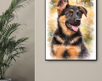 Personalised Digital Pet Portrait from Photo | Custom Dog Cat Painting Gift | Memorial Artwork Printable Wall Decor