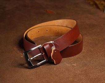 Handmade Full Grain Leather Belt, Heavy Steel Buckle