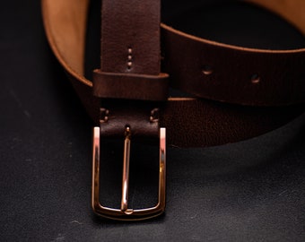 Handmade Full Grain Buffalo Leather Belt, Heavy Steel Buckle