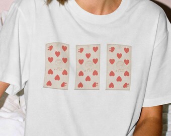 Ten Hearts Playing Card Tee Shirt, Vintage Valentines Day Graphic Tee, Retro Love Shirt