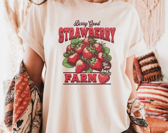 Comfort Colors® Strawberry Farm Tee Shirt, Strawberry Picking Season Tee, Farm Grahic Tee, Vintage Distressed Style T-Shirt