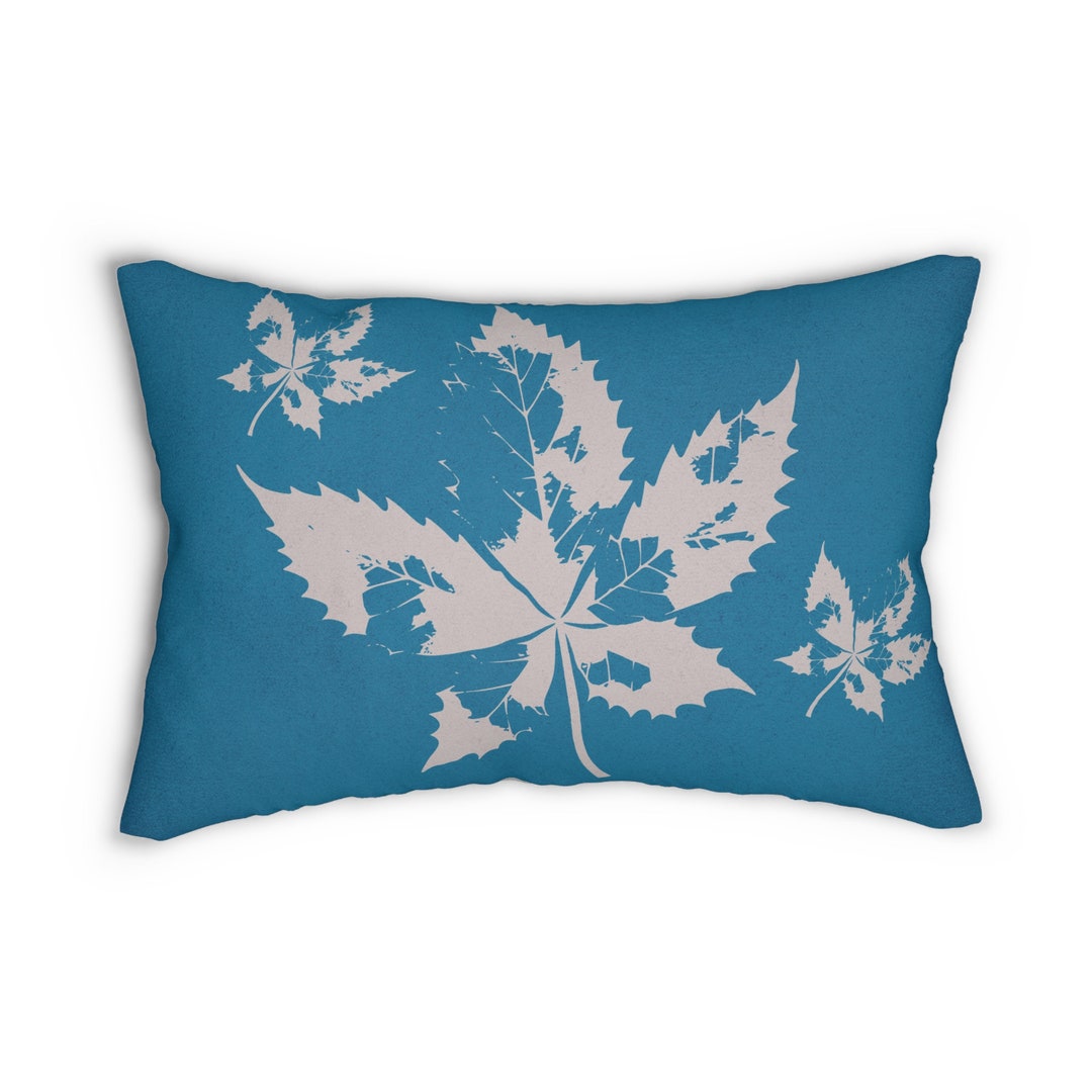 Teal Turquoise Home Decor Lumbar Pillow, Leaf Nature Home Decor Etsy