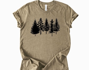 Evergreen Tee Shirt, Nature Soft Cotton Shirt, Pine Tree Graphic Tee, Travel and Hiking Shirt, Camping Forest Tee Shirt
