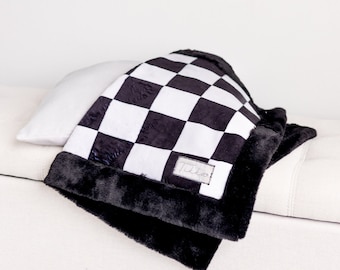 Manta Speedway para bebé, manta minky, manta para adultos, manta para asiento de automóvil, manta para niños, regalo para bebé, regalo para recién nacido, carreras, a cuadros