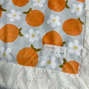 The Clementine-Baby blanket, minky blanket, adult blanket, car seat blanket, lovey, kid blanket, baby gift, newborn gift, oranges, cutie
