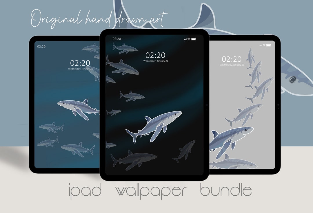 Set of 3 Sharks iPad Wallpaper, Minimalist Design, Tablet Wallpaper