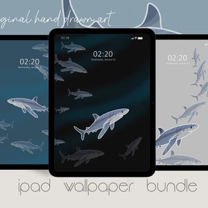 Set of 3 Sharks ipad wallpaper, Minimalist design, tablet wallpaper, Samsung galaxy tab wallpaper