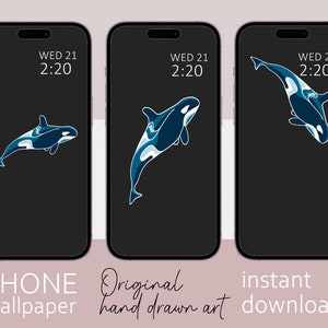3er Set Orca Smartphone Wallpaper, minimalistisches Design, iPhone Wallpaper, Samsung Galaxy Handy Wallpaper