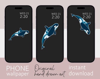 Set of 3 Orca smart phone wallpaper, Minimalist design, iPhone wallpaper, Samsung galaxy phone wallpaper