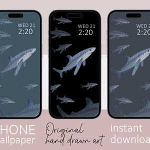 Set di 3 sfondi per smartphone Shark, design minimalista, sfondi per iPhone, sfondi per telefoni Samsung Galaxy