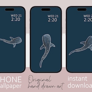 Set di 3 sfondi per smartphone squalo balena, design minimalista, sfondi per iPhone, sfondi per telefoni Samsung Galaxy