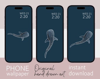 Set of 3 Whale shark smart phone wallpaper, Minimalist design, iPhone wallpaper, Samsung galaxy phone wallpaper