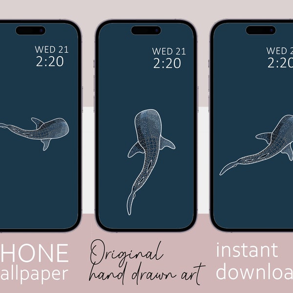 Set of 3 Whale shark smart phone wallpaper, Minimalist design, iPhone wallpaper, Samsung galaxy phone wallpaper